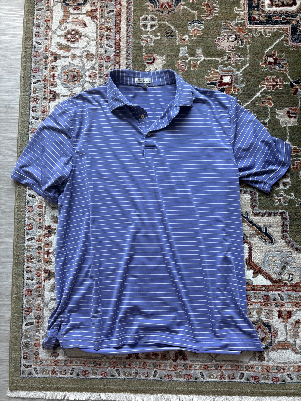 Peter Millar Purple with Yellow Striped Polo